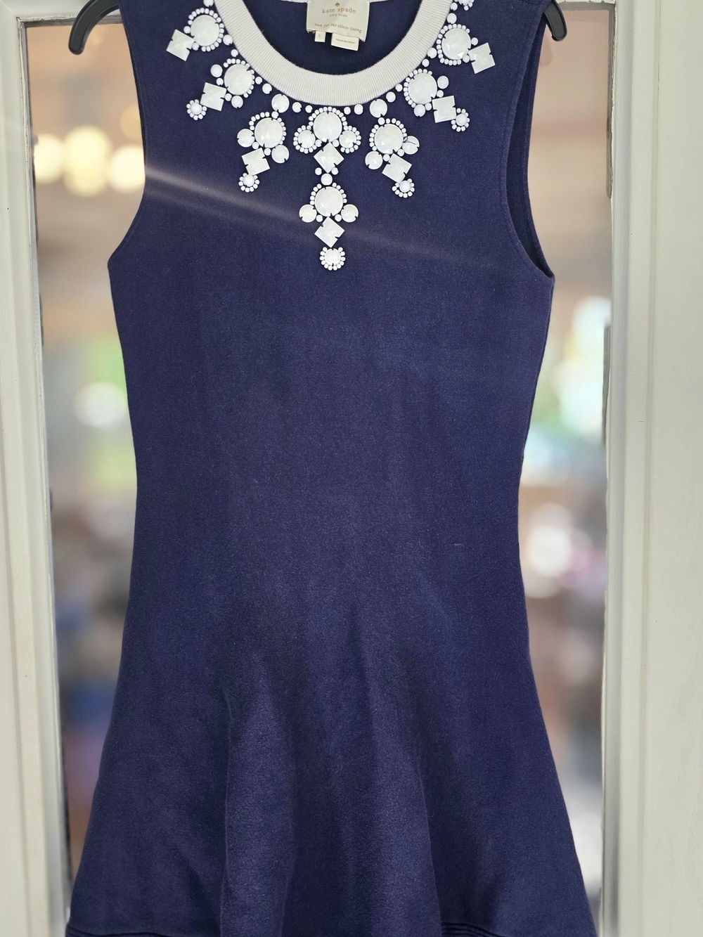kate spade Navy Sleeveless Jewel-Trim Dress Sz Large